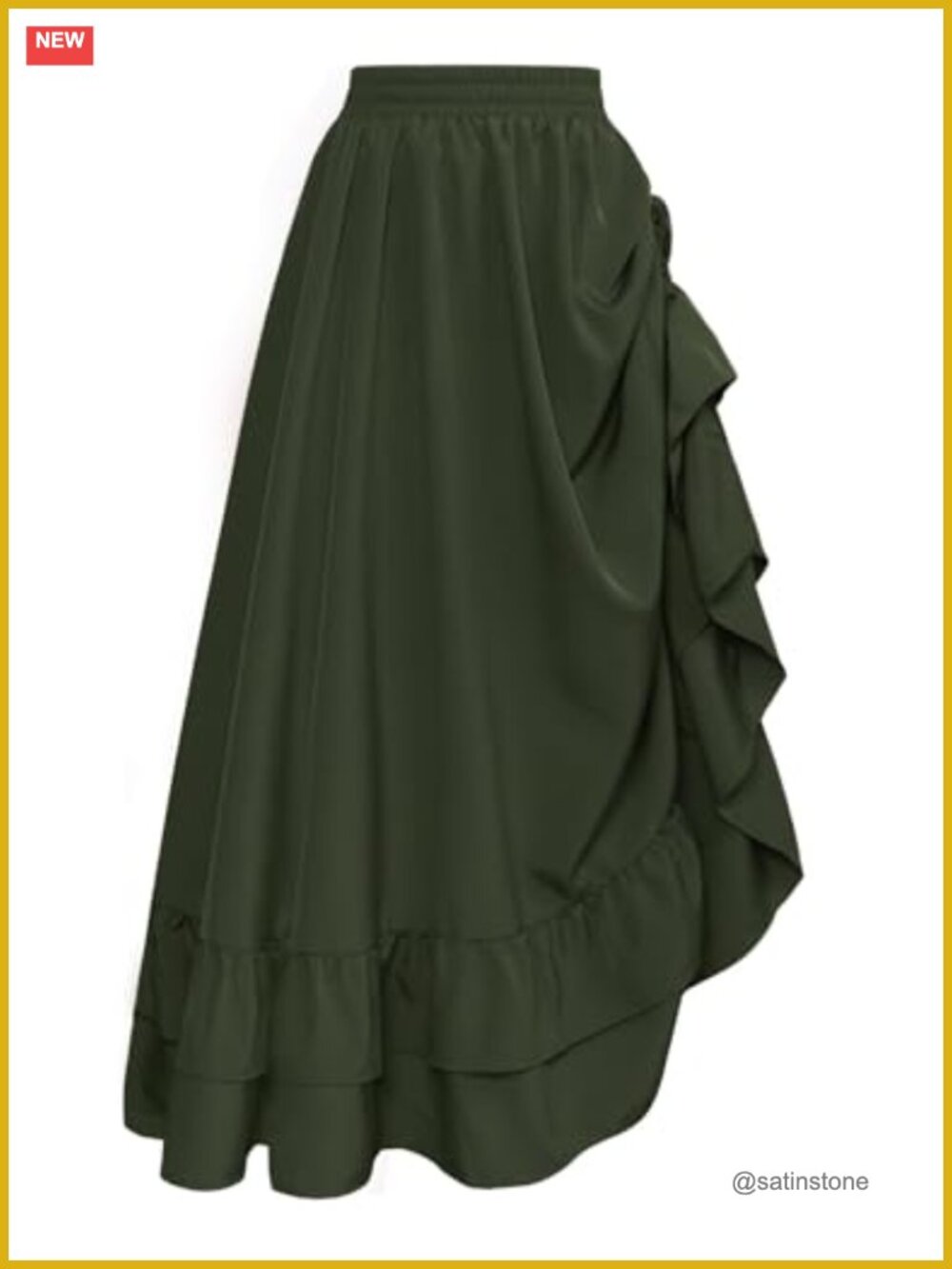 Renaissance Pirate Maxi Skirt High Waist Ruffle Hem Drawstring A-Line